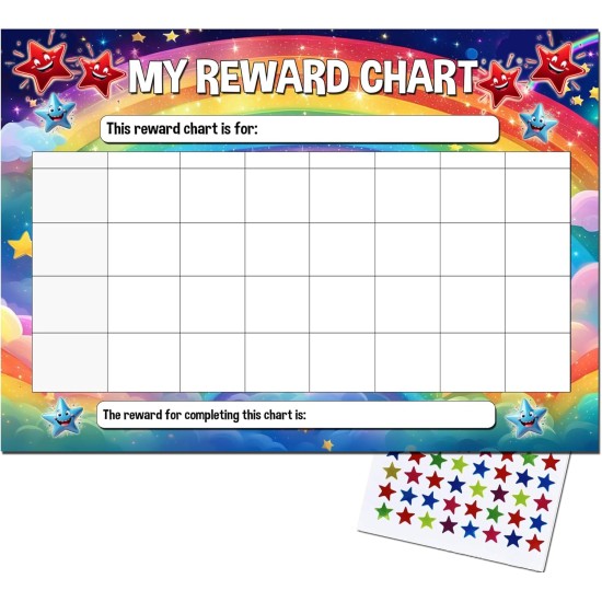 A4 Children's Star Reward Chart with 77 Star Stickers, 21cm x 29.7cm