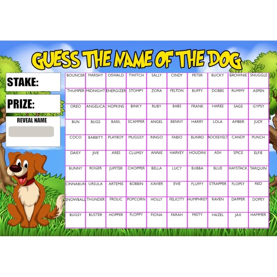 Fundraising Scratch card Game Predict the Dogs Name Fete Fayre A4 100 Names