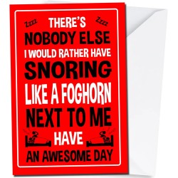 Humorous Anniversary or Valentine's Card for Husband, A5 Size, 'Snoring like a Foghorn' Design, Husband Birthday Card