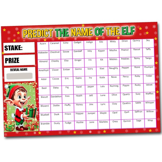 Pack of 3, 100 Names, A4 Size, Predict the Name of the Snowman, Reindeer and Elf Christmas Fundraising Scratch Card