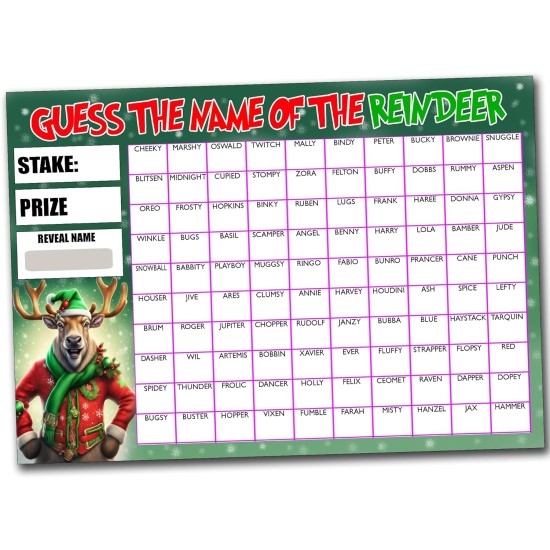 Pack of 3, 100 Names, A4 Size, Predict the Name of the Snowman, Reindeer and Elf Christmas Fundraising Scratch Card