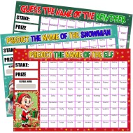 Pack of 3, 100 Names, A4 Size, Predict the Name of the Snowman, Reindeer and Elf Christmas Fundraising Scratch Card