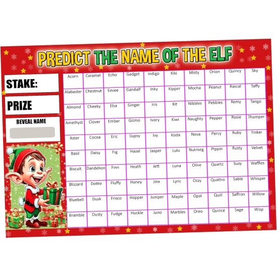 Predict the Name of the Elf Christmas Scratch Card Fundraising Game A4